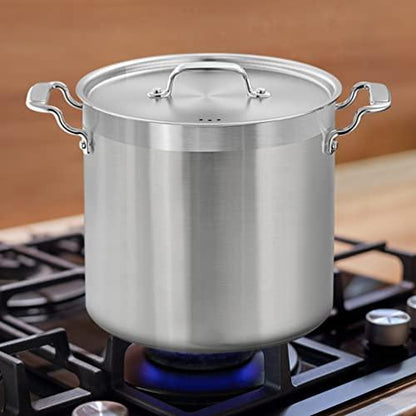 NutriChef Stainless Steel Cookware Stockpot - 20 Quart, Heavy Duty Induction Pot, Soup Pot With Stainless Steel, Lid, Induction, Ceramic, Glass and Halogen Cooktops Compatible - NCSPT20Q White - CookCave