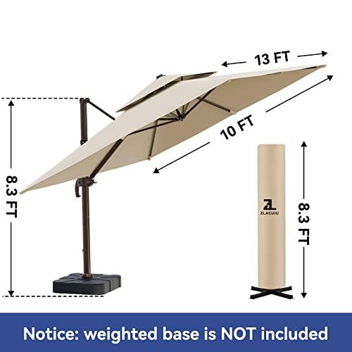 ZLACUIU 10x13FT Cantilever Outdoor Patio Umbrellas, Double Top Large Rectangle Umbrella, Heavy Duty 360° Rotation Offset Outdoor Sun Shade Umbrella for Garden Deck Pool Backyard Patio, Beige - CookCave