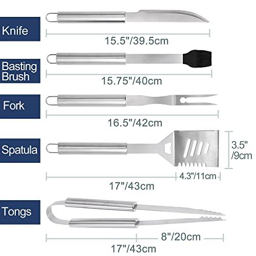 LotFancy Griddle Accessories Set, 5PCS Grill Kit for Heavy Duty BBQ Accessories Camping Tools with Kitchen Spatula, Tongs, Carving Fork, Knife, Basting Brush, Grilling Cooking Gifts for Men Dad - CookCave