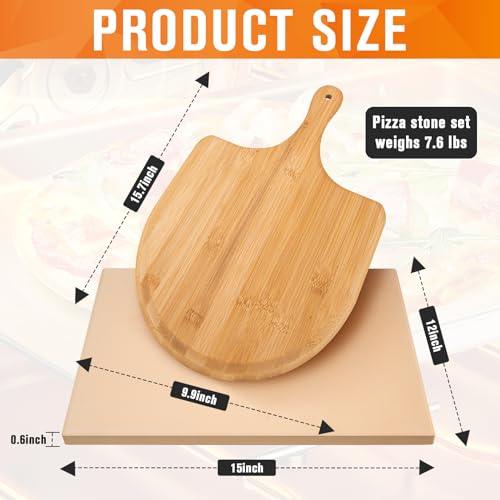 Pizza Stone for Oven, with Wooden Pizza Peel paddle Large Baking Stone Bread Pizza for Pizza,Bread,Pie,BBQ Grill, Oven Baking 15 x 12 Inch - CookCave