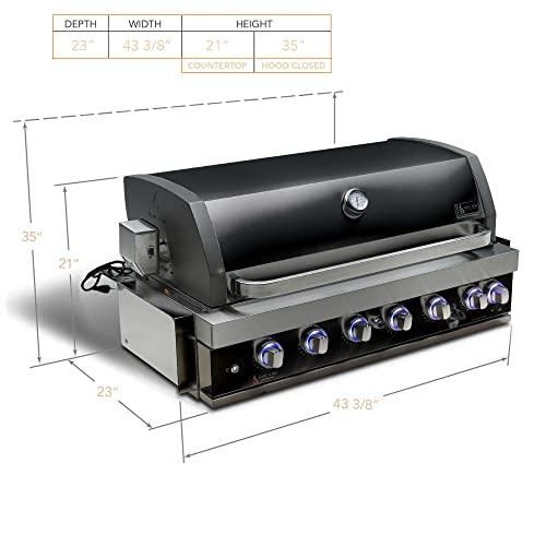 Mont Alpi Black Stainless Steel MABi805-BSS 44-Inch 6-Burner 87000 BTU Liquid Propane/Natural Gas Built-In Outdoor Kitchen Gas Grill Infrared Rear Burner + Rotisserie Kit & Weather Cover - CookCave