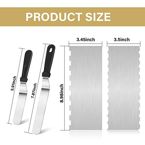 4 Pcs Cake Decorating Supplies Kit, Cake Scraper Smoother Tool Set Metal Angled Icing Spatula 9'' Stainless Steel Bench Scraper for Baking Frosting Cake Comb Striped Buttercream Smoother for Cream - CookCave