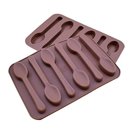 NUOMI 2 Pack Silicone Spoon Chocolate Molds 6 Cavities Candy Making Molds DIY Specialty Bakeware, Brown, Small-14.5X9.8 CM - CookCave