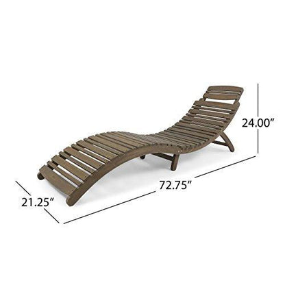 Christopher Knight Home Tycie Outdoor Acacia Wood Foldable Chaise Lounge, Gray Finish - CookCave