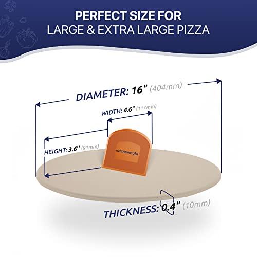 16" Pizza Stone for Oven & Grill with Handles - Natural Cordierite Baking Stone Set with SS Rack & Plastic Scraper (1500 °F Resistant, Round, Large) - CookCave