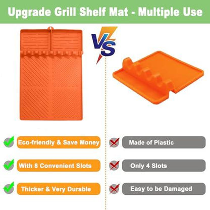 Silicone Grill Side Shelf Mat for Blackstone BBQ Grill, 3 in 1 Silicone Spatula Mat with Drip Pad,Large Silicone Utensil Rest for Multiple BBQ Grill Tools (BPA-Free & Heat Resistant & Upgraded) - CookCave