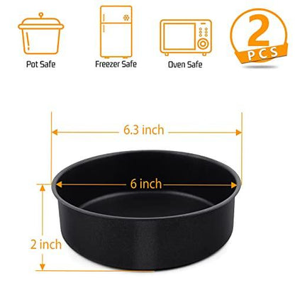 6 Inch Non-Stick Cake Pans Set of 2, P&P CHEF Round Baking Pans Bakeware for Layered Cakes, Non-Toxic, Stainless Steel Core & One-piece Design, Black - CookCave