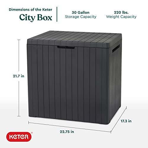 Keter City 30 Gallon Resin Deck Box for Patio Furniture, Pool Accessories, and Storage for Outdoor Toys, Grey - CookCave