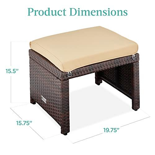 Best Choice Products Set of 2 Wicker Ottomans, Multipurpose Outdoor Furniture for Patio, Backyard, Additional Seating, Footrest, Side Table w/Removable Cushions, Steel Frame - Brown/Beige - CookCave