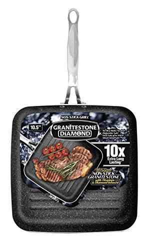 Granitestone Grill Pan 10.25" Nonstick and Scratchproof Stovetop Cookware PFOA Free Oven-Safe, Dish Washer Safe, 10X Extra Long Lasting - As Seen On TV - CookCave