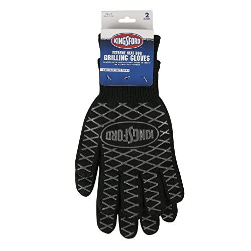 Kingsford Extreme Heat BBQ Grill Gloves, 2 Count | Heat Resistant Barbecue Gloves | The Ultimate Heat Barrier Silicone Grilling Gloves with Anti-Slip Safe Grip, Black, 1 Size Fits All - CookCave