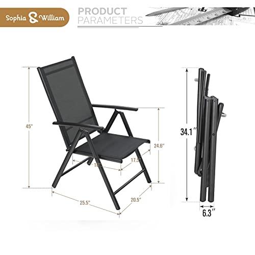 Sophia & William Patio Foldable Dining Chairs Set of 2, Outdoor Folding Sling Chairs 7 Levels Adjustable, High Back Portable Chairs for Porch, Poolside, Patio, Garden, Balcony, Backyard, Black - CookCave