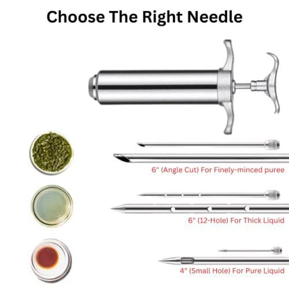 Stainless Steel Meat Injector Syringe Kit, Large Capacity Barrel with 3 Needles To Marinade Beef, Pork, Turkey or Chicken Before Smoking or Grilling - CookCave