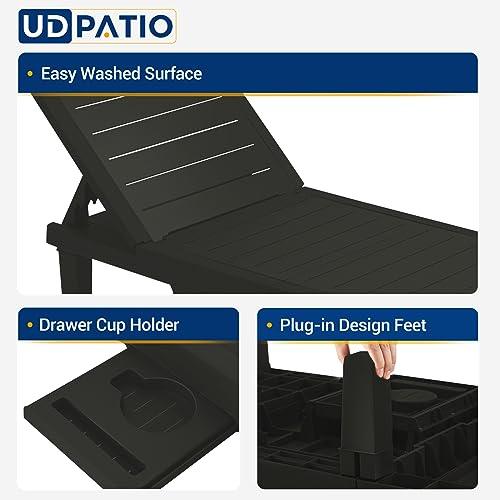 UDPATIO Oversized Outdoor Chaise Lounge Chair Set of 2, 5-Level Adjustment Backrest, Extra Widen Chaise with Cup Holder Easy Assembly for Pool Beach Garden - CookCave