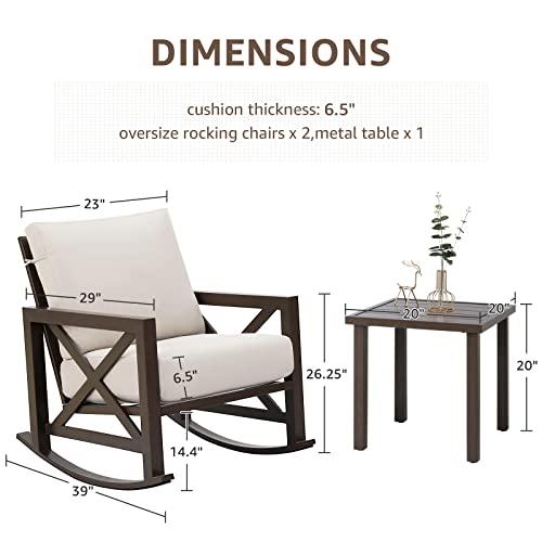 NATURAL EXPRESSIONS Rocking Bistro Set, 3 Piece Outdoor Patio Conversation Furniture Set with 2 Rockers and 1 Metal Coffee Table with Thick Cushions for Backyard,Porch,Poolside,300lbs - CookCave