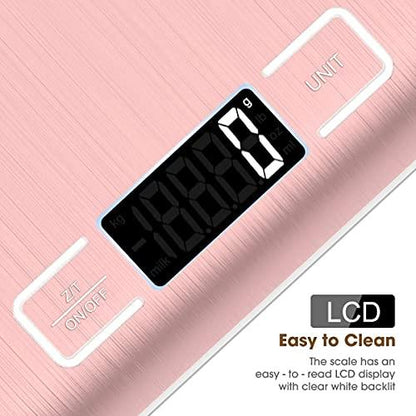 Mik-Nana Food Scale Pink, 10kg/22lb Digital Kitchen Scale Weight Grams and Oz for Baking and Cooking, 1g/0.1oz Precise Graduation, Easy Clean Stainless Steel - CookCave