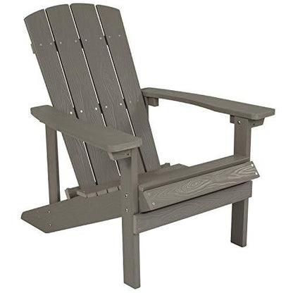 Flash Furniture Charlestown Indoor/Outdoor Faux Wood Adirondack Chair, Weather-Resistant Polyresin Patio Adirondack Chair with 350-lb. Static Weight Capacity, Gray - CookCave