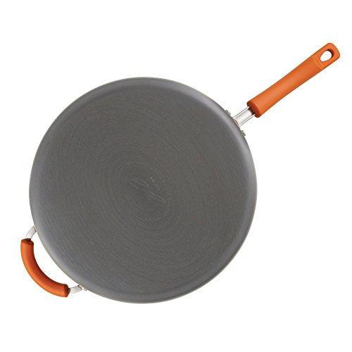 Rachael Ray Brights Hard Anodized Nonstick Frying Pan / Fry Pan / Hard Anodized Skillet with Helper Handle - 14 Inch, Gray - CookCave
