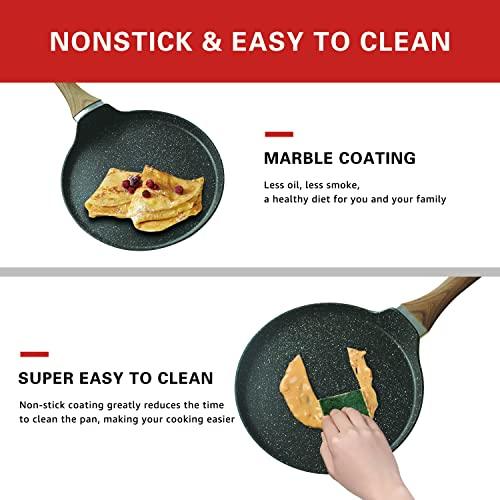 LECOOKING Nonstick Crepe Pan, 8.5 Inch Griddle Pan, Fry Pans for Cooking Eggs, Omelettes, and More - Non-Stick Marble Coating Skillet Induction Compatible - CookCave