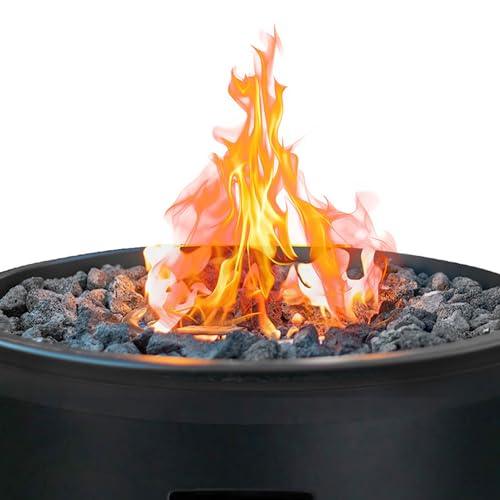 Four Seasons Courtyard 23 Inch 50,000 BTU Round Outdoor Portable Gas Fire Pit Backyard Fireplace with Blue Glass Lava Rocks and Cover, Black - CookCave