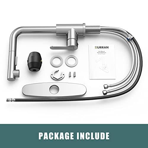 Kitchen Faucets, Brushed Nickel Kitchen Faucet with Pull Down Sprayer and Deck Plate, Stainless Steel Commercial Utility Kitchen Faucets for Sink 3 Hole for Bar Rv Camper Laundry Outdoor Farmhouse - CookCave