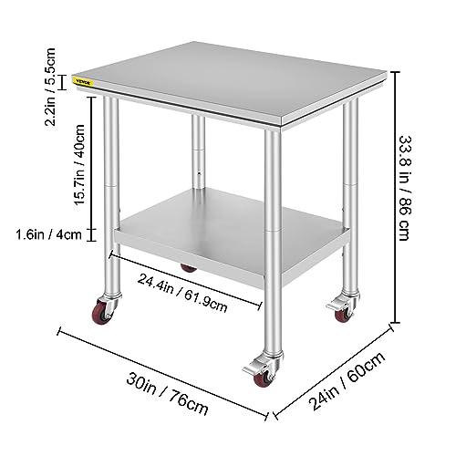 Mophorn Stainless Steel Work Table with Wheels 24 x 30 x 32 Inch Prep Table with 4 Casters Heavy Duty Work Table for Commercial Kitchen Restaurant Business - CookCave