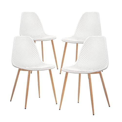 CangLong Dining Mid Century Modern Hollow Back Design Plastic Shell Armless Side Chair with Metal Legs, Set of 4, White (CL-191618) - CookCave