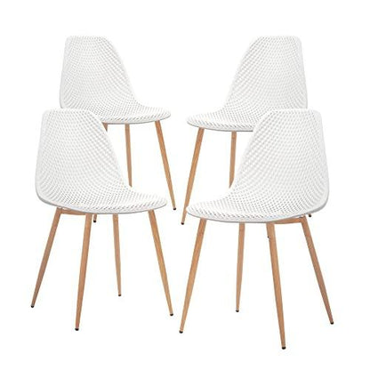 CangLong Dining Mid Century Modern Hollow Back Design Plastic Shell Armless Side Chair with Metal Legs, Set of 4, White (CL-191618) - CookCave