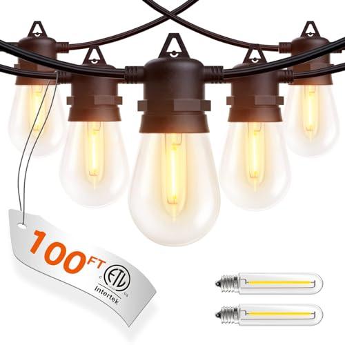 addlon 100FT(2-Pack*50FT) LED Outdoor String Lights with 30 Edison Vintage Shatterproof Bulbs, Commercial Grade Patio Lights, IP65 Waterproof for Balcony, Backyard and Garden, Warm White - CookCave