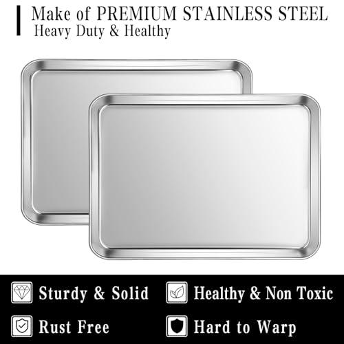 Fire More Baking Sheet Set of 2, Stainless Steel Quarter Sheet Pan Cookie Sheets for Baking, Baking Sheet Pan Oven Tray, Size 12 × 10 × 1 inch, Non Toxic & Heavy Duty & Mirror Finish & Easy Clean - CookCave
