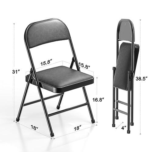 Nazhura 4 Pack Folding Chairs with Padded Cushion and Back, Padded Folding Chairs for Home and Office, Indoor and Outdoor Events (Black, 4 Pack) - CookCave