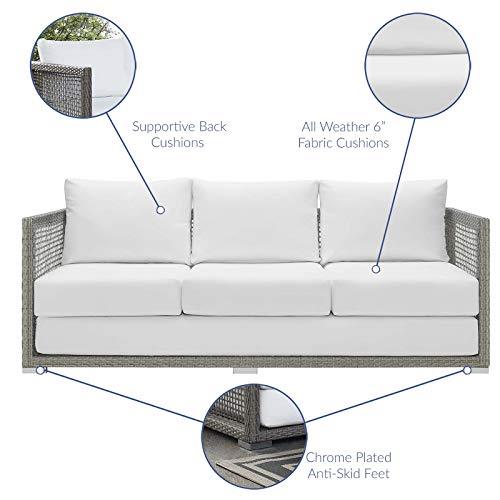 Modway Aura Outdoor Patio Wicker Rattan, Sofa, Gray White - CookCave