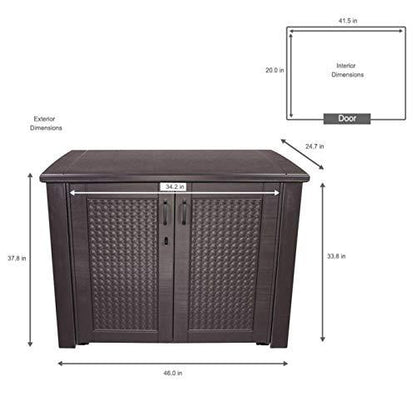 Rubbermaid Extra Large Decorative Patio Storage Cabinet, Weather Resistant, 123 Gal., Dark Teakwood, for Garden/Backyard/Home/Pool - CookCave