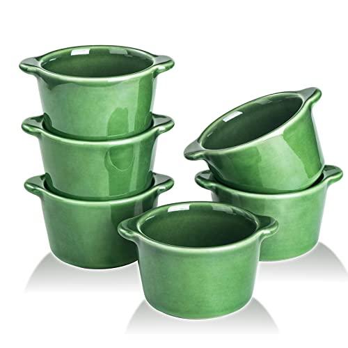 Creme Brulee Ramekins Ceramic Bowls - VICRAYS Mini Custard Cups 8 oz oven Safe Bowls Souffle Dishes for Baking Individual Casserole Dipping Sauce Pioneer Woman Bakeware Set of 6, Green - CookCave