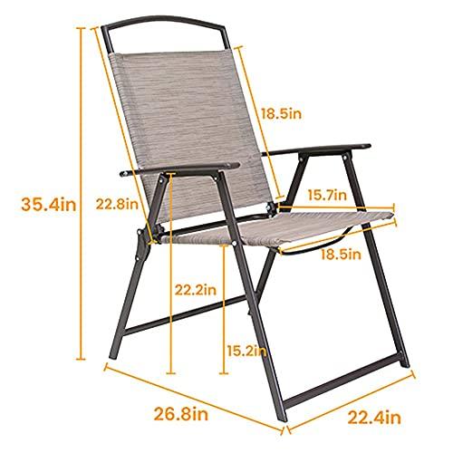 Crestlive Products Set of 4 Patio Folding Chairs 4-Pack Dining Chairs Outdoor Portable Sling with Armrest for Camping, Beach, Garden, Pool, Backyard, Deck (Beige) - CookCave