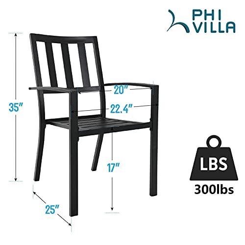 PHI VILLA Patio Dining Chairs, 300Lbs Stackable Wrought Outdoor Metal Dining Chairs with Armrest for Outdoor Kitchen Garden, Backyard - 2 Pack - CookCave