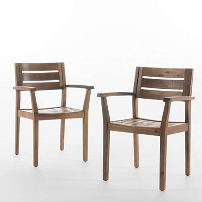 Christopher Knight Home Stamford Outdoor Acacia Wood Dining Chairs, 2-Pcs Set, Teak Finish - CookCave