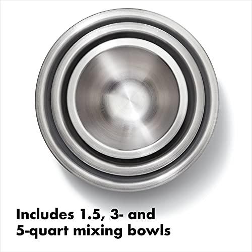 OXO Good Grips 3-Piece Stainless-Steel Mixing Bowl Set, White - CookCave