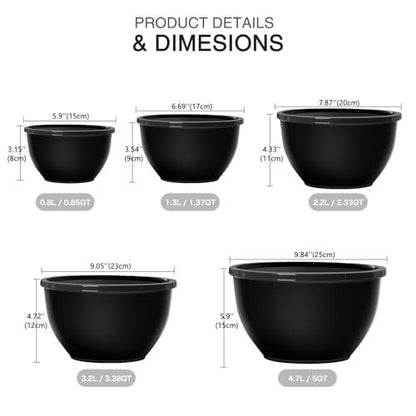 Greentainer 5-Piece Plastic Mixing Bowl Set with Lids for Kitchen, Nesting Storage Bowls for Baking, Prepping,Cooking and Serving Food, Dishwasher, Microwave Safe,Great for Mixing & Serving (Black) - CookCave