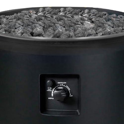 Four Seasons Courtyard 23 Inch 50,000 BTU Round Outdoor Portable Gas Fire Pit Backyard Fireplace with Blue Glass Lava Rocks and Cover, Black - CookCave