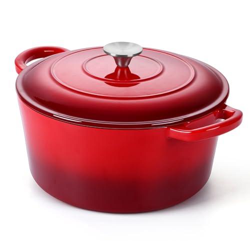 6 Quart Enameled Dutch Oven with Lid, P&P CHEF 6 Qt Cast Iron Dutch Oven Pot, Enamel Round Dutch Oven Cooking Stock Pot for Braising, Stewing, Roasting, Baking, Various Stoves & Oven Safe (Red) - CookCave