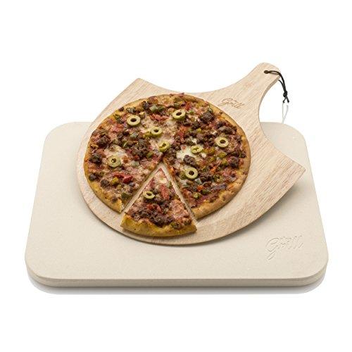 HANS GRILL PIZZA STONE | Rectangular Pizza Stone For Oven Baking & BBQ Grilling With Free Wooden Peel | Extra Large 15 x 12" Inch Durable Cordierite Cooking Stone. - CookCave