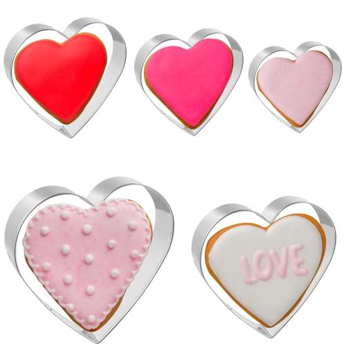 JOB JOL Cookie Cutters 5 PCS, Heart Cookie Cutters, 2'' to 4'', for Valentine's Day - CookCave