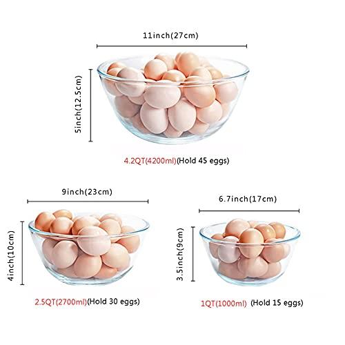 Glass Mixing Bowl Set of 3 for Kitchen, Baking, Prepping, Serving, Cooking 1.1QT, 2.5QT, 4.2QT Large Salad Bowl Set, High Brosilicate Bowl Set, Stackable, Non-toxic, Microwavable, Great Gift - CookCave
