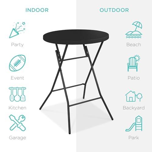 Best Choice Products 32in Bar Height Folding Table, Round Indoor Outdoor Accessory for Patio, Backyard, Dining Room, Events w/Thick Table Top, Metal Frame, Locking Legs, 330lb Weight Capacity - Black - CookCave