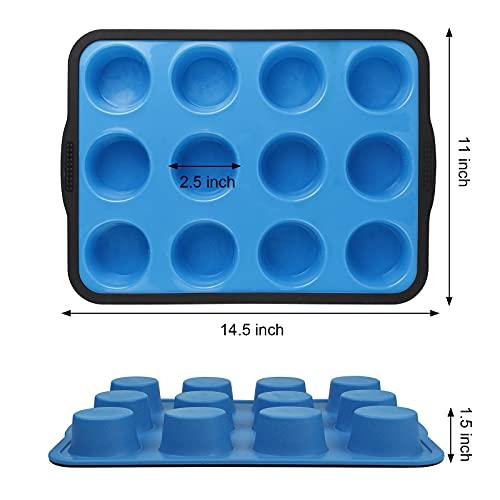 Aichoof Non-Stick Silicone Muffin Pan With Reinforced Stainless Steel Frame Inside,12 Cup Regular Muffin Baking Mold, 12 Cup Muffin Tin, BPA Free,Dishwasher Safe, Blue - CookCave