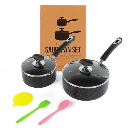 RATWIA Nonstick Saucepan Set - 1 Quart and 2 Quart,Ultra Non Stick Sauce Pan Small Pot with Glass Lid,Great for Home Kitchen Restaurant,Black - CookCave