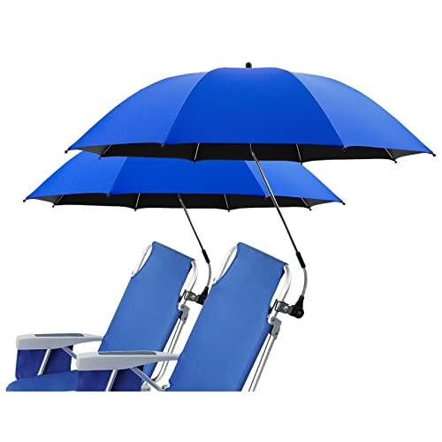NBtoUS 2 PACK Beach Umbrella with Universal Clamp, UPF 50+ 360 ° Adjustable Shade Umbrella，Portable Outdoor Umbrella for Camping Chair, Wheelchair, Patio Chairs, Golf Carts (Blue, Not Include Chair) - CookCave