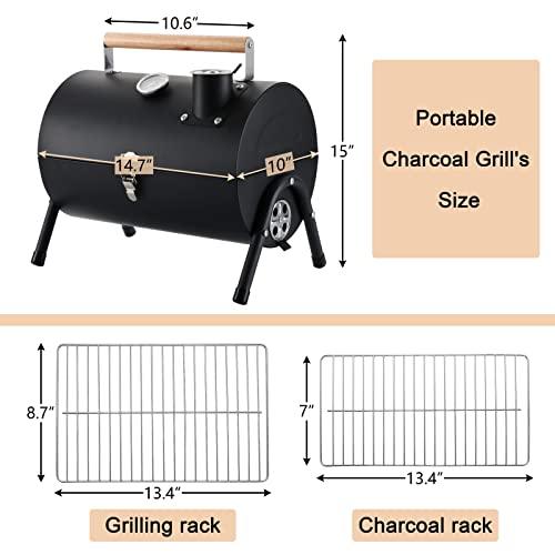 HaSteeL Portable Charcoal Grill, Small Folding Outdoor Grill, Mini Black Barbecue Grill with Thermometer, Compact Tabletop BBQ Grill for Camping Picnic Backyard Patio, 116 Square Inches & Screwdriver - CookCave