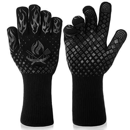 BBQ Gloves - 1472 Degree F Heat Resistant Grilling Gloves - Non-Slip Silicone Grip Design - Grill Gloves for Outdoor Grill, Barbecue, Oven, Cooking, Kitchen and Baking (Black) - CookCave